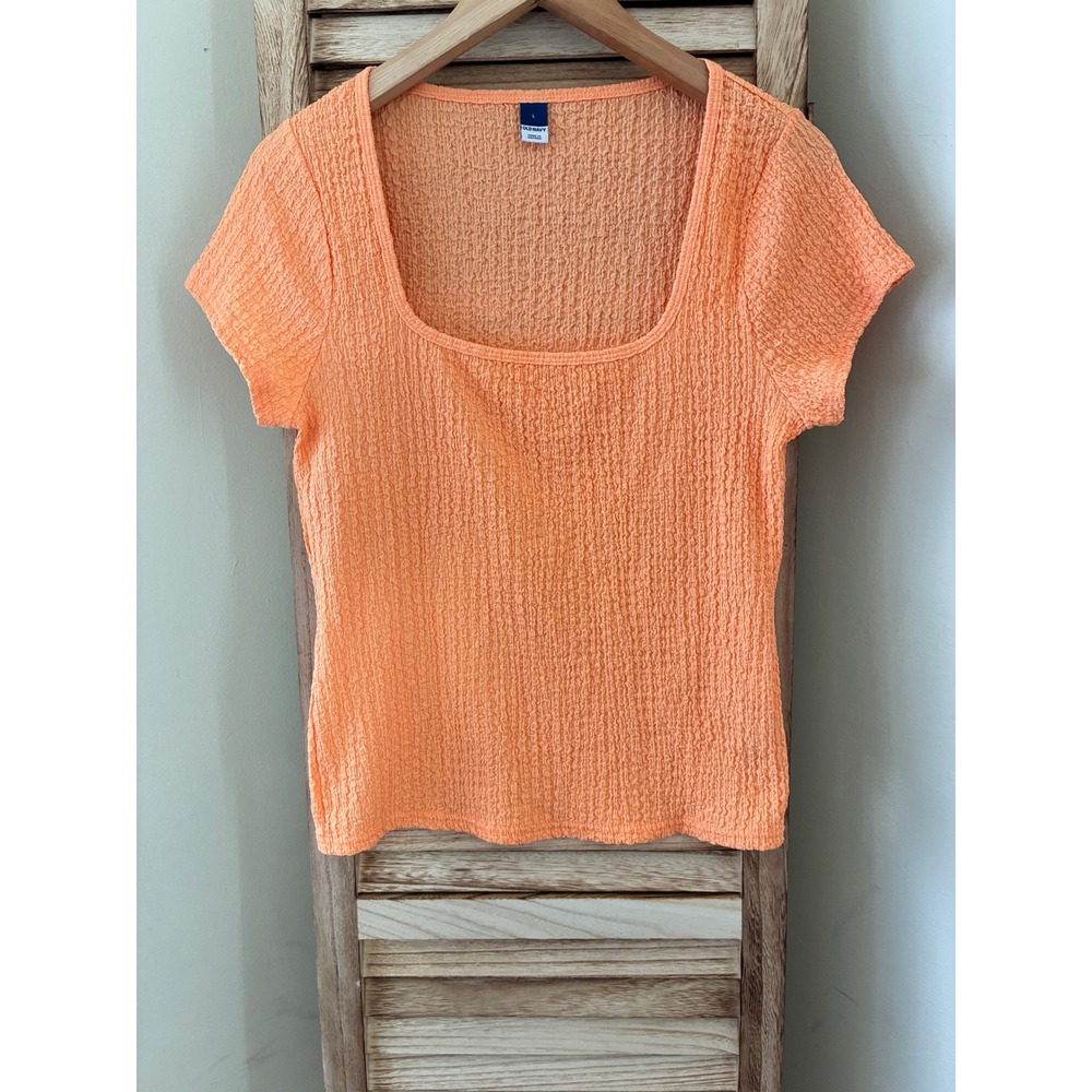 Old Navy Womens Orange Textured Square Neck Short Sleeve Top Size L